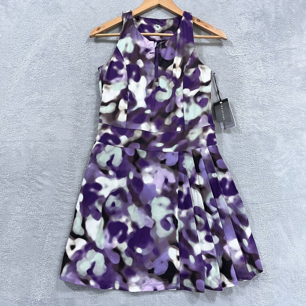 TRAJ3CTORY Mini Dress Medium Active Tennis Front‎ Zip Pleated Skirt NWT Purple